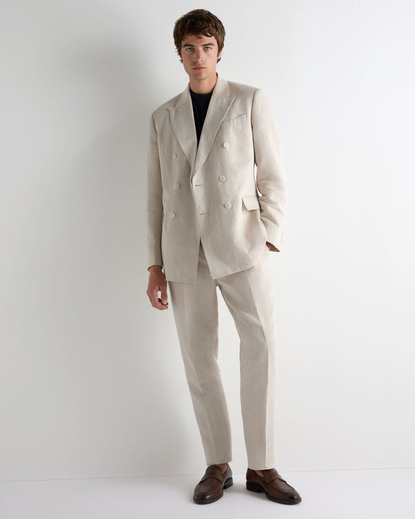 N.Peal Men's Linen Blend Double Breasted Jacket Sand Brown