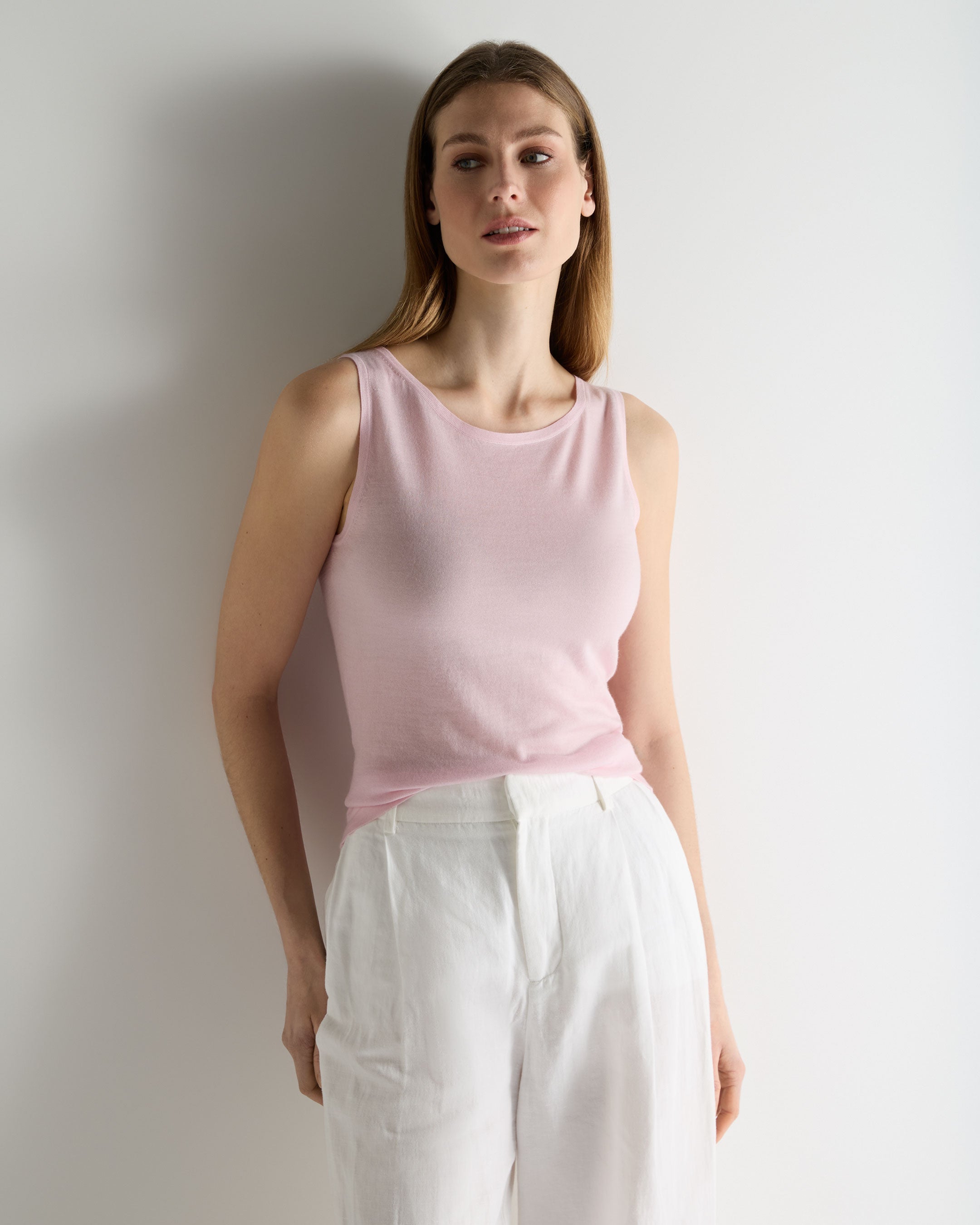 Shell Pink Top Women's Ella Superfine Cashmere Shell Top Rosewater Pink | N.Peal