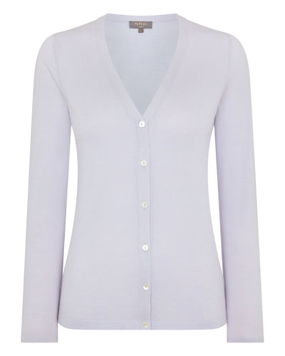 N.Peal Women's Mia Superfine Cashmere V Neck Cardigan Lavender Purple
