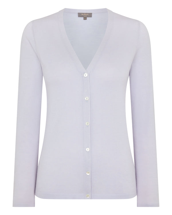 N.Peal Women's Mia Superfine Cashmere V Neck Cardigan Lavender Purple