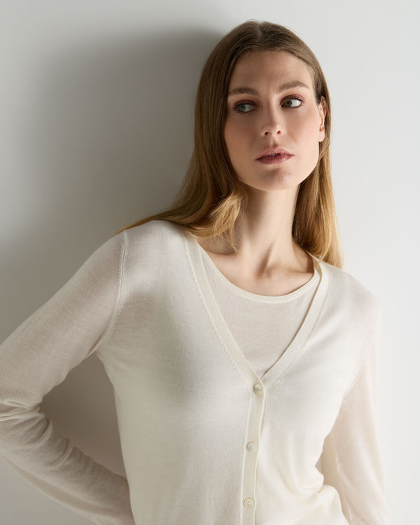 N.Peal Women's Mia Superfine Cashmere V Neck Cardigan New Ivory White