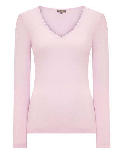N.Peal Women's Imogen Superfine Cashmere V Neck Jumper Rosewater Pink