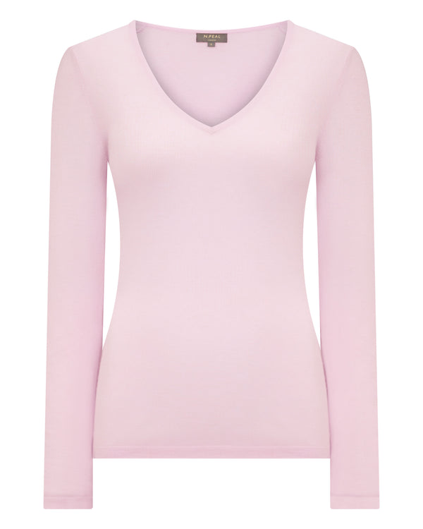 N.Peal Women's Imogen Superfine Cashmere V Neck Jumper Rosewater Pink