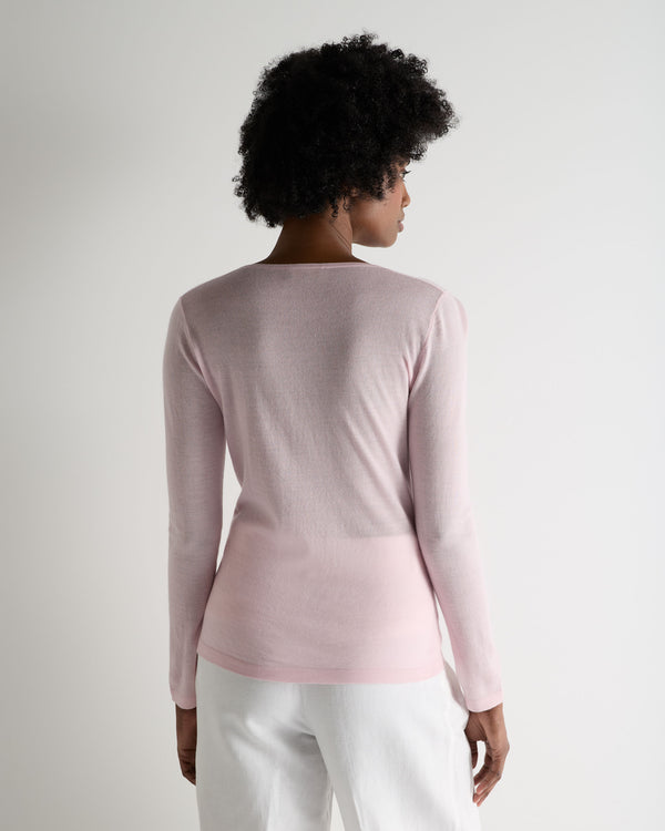 N.Peal Women's Imogen Superfine Cashmere V Neck Jumper Rosewater Pink