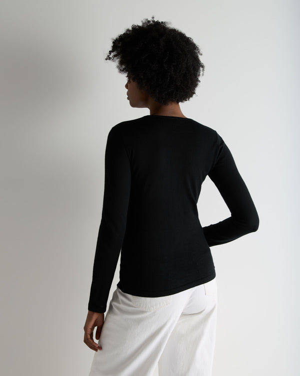 N.Peal Women's Eden Superfine Cashmere Round Neck Top Black