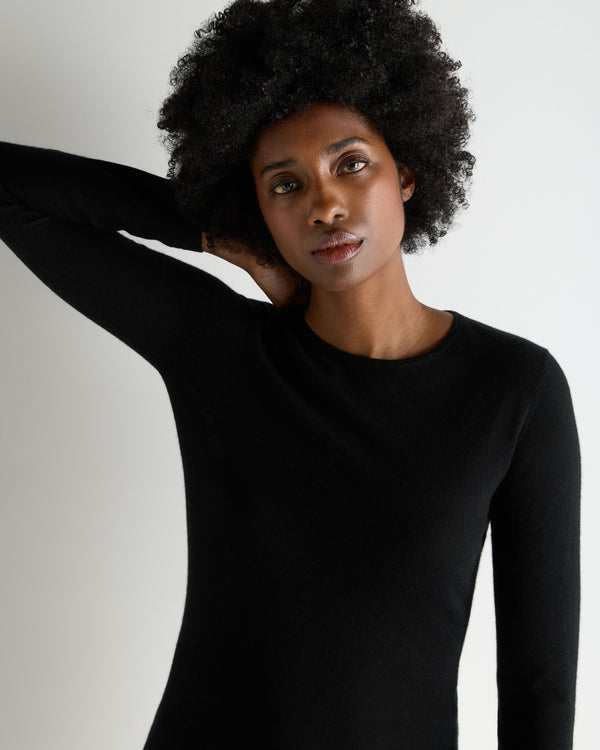 N.Peal Women's Eden Superfine Cashmere Round Neck Top Black