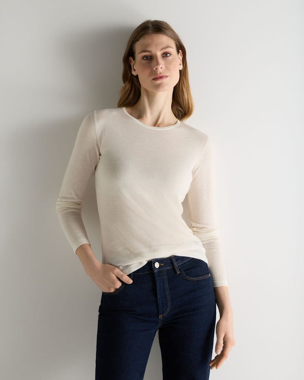 N.Peal Women's Eden Superfine Cashmere Round Neck Top New Ivory White
