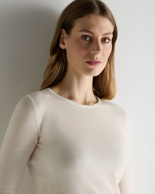 N.Peal Women's Eden Superfine Cashmere Round Neck Top New Ivory White