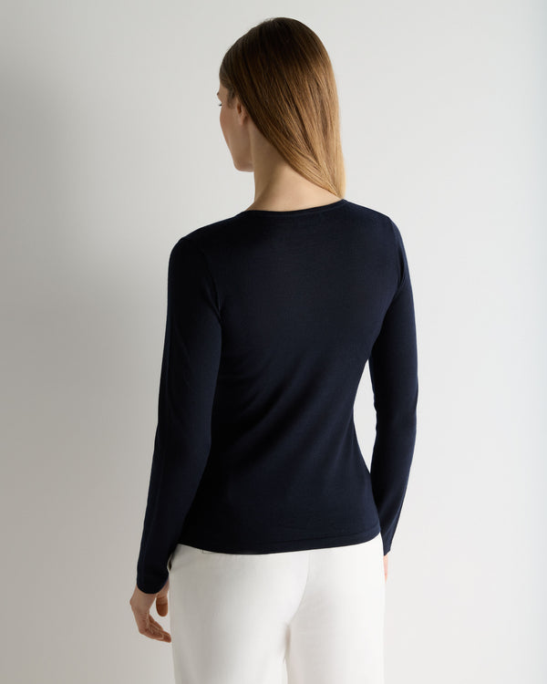 N.Peal Women's Eden Superfine Cashmere Round Neck Top Navy Blue