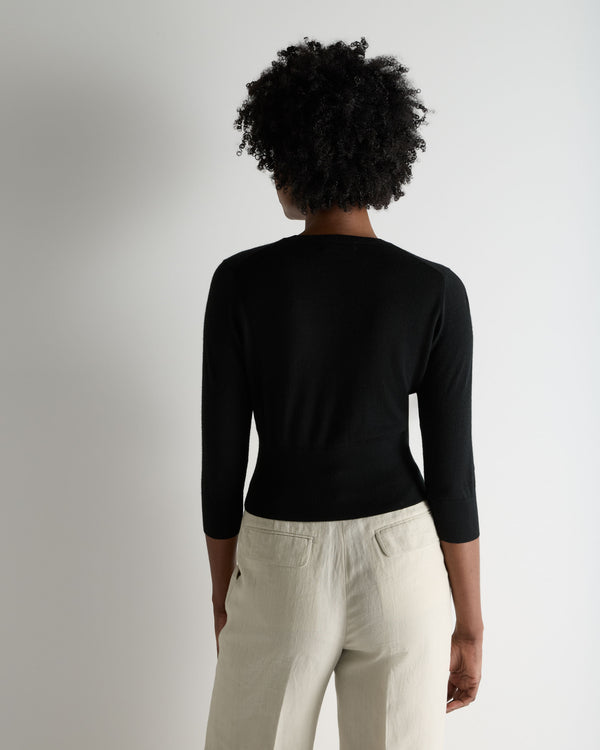 N.Peal Women's Darcie Superfine Cashmere Cropped Cardigan Black