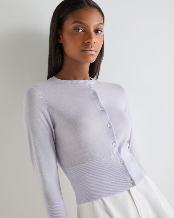 N.Peal Women's Darcie Superfine Cashmere Cropped Cardigan Lavender Purple