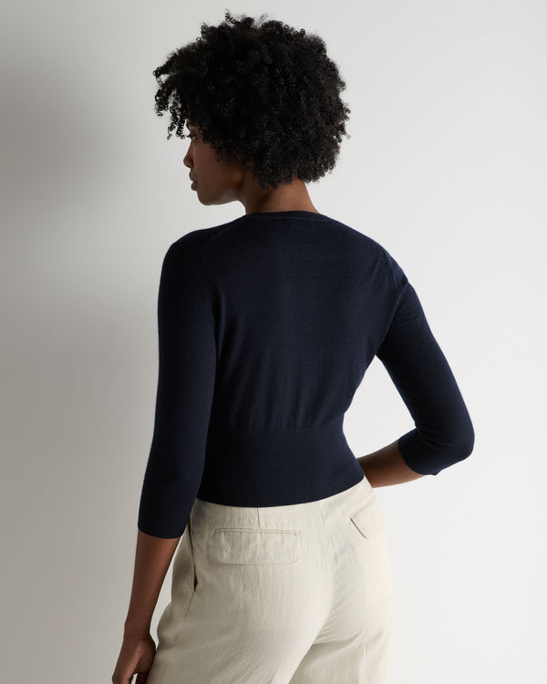 N.Peal Women's Darcie Superfine Cashmere Cropped Cardigan Navy Blue
