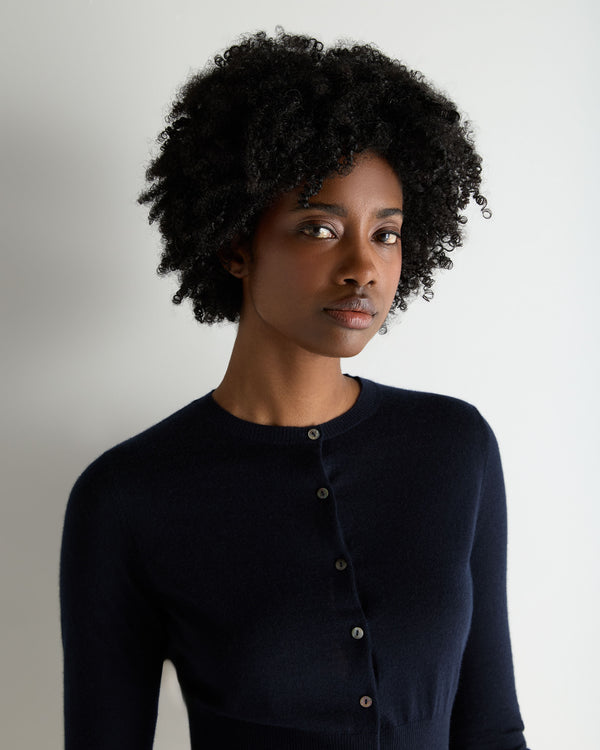 N.Peal Women's Darcie Superfine Cashmere Cropped Cardigan Navy Blue