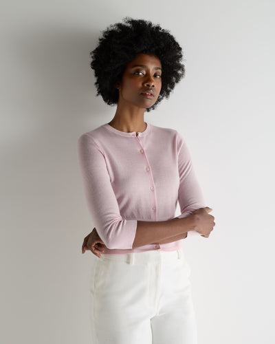 N.Peal Women's Darcie Superfine Cashmere Cropped Cardigan Rosewater Pink