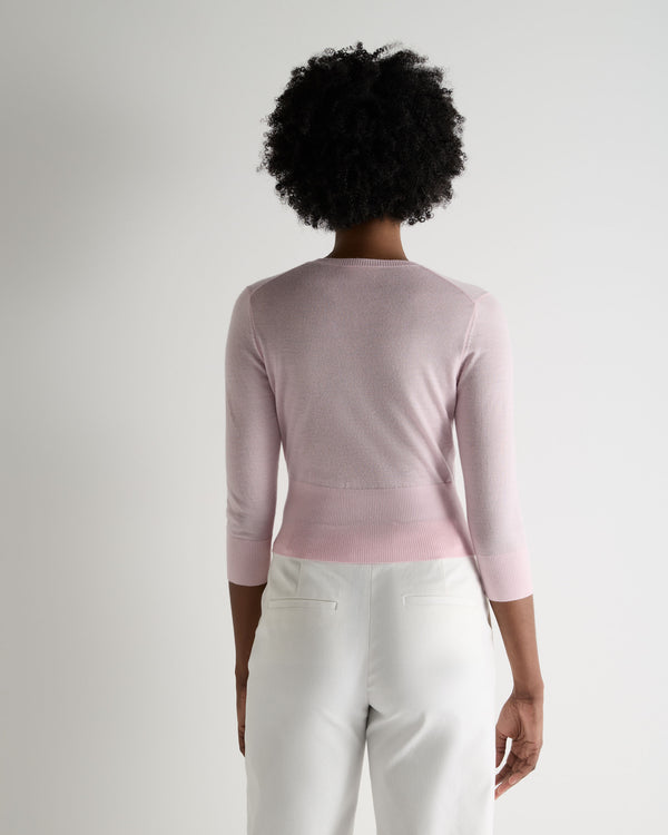 N.Peal Women's Darcie Superfine Cashmere Cropped Cardigan Rosewater Pink