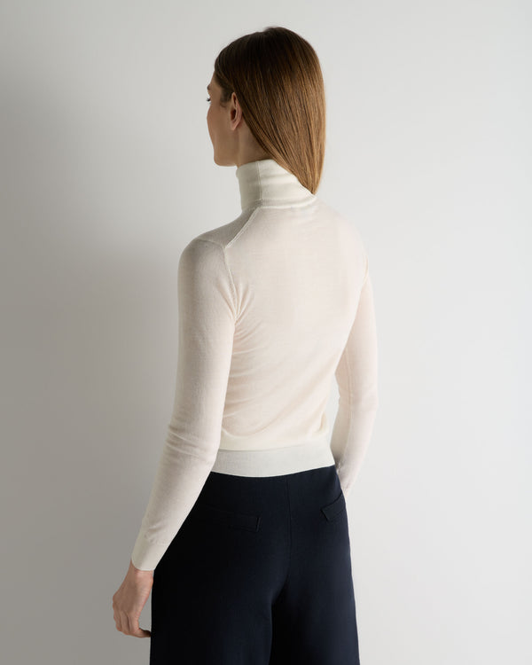 N.Peal Women's Margot Superfine Cashmere Roll Neck Jumper New Ivory White