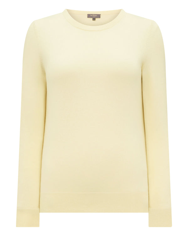 N.Peal Women's Evie Classic Round Neck Cashmere Jumper Butter Yellow
