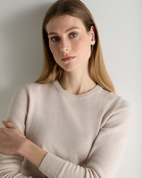 N.Peal Women's Evie Classic Round Neck Cashmere Jumper Dove Pink