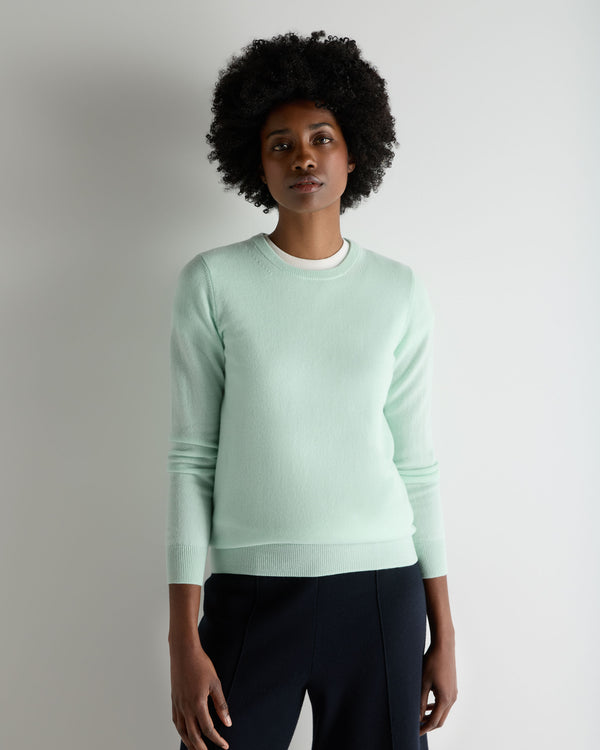 N.Peal Women's Evie Classic Round Neck Cashmere Jumper Mint Green