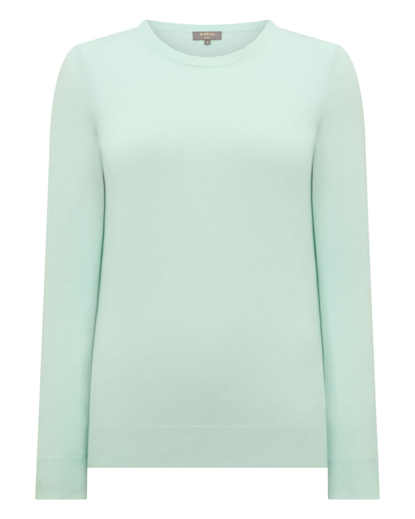 N.Peal Women's Evie Classic Round Neck Cashmere Jumper Mint Green