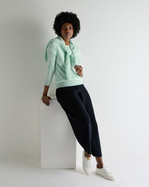 N.Peal Women's Evie Classic Round Neck Cashmere Jumper Mint Green