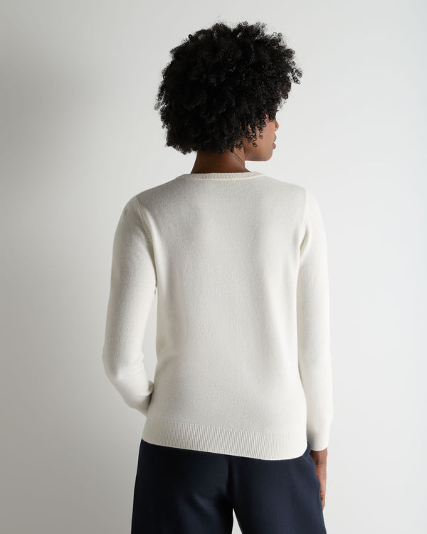 N.Peal Women's Evie Classic Round Neck Cashmere Jumper New Ivory White