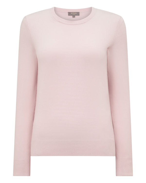 N.Peal Women's Evie Classic Round Neck Cashmere Jumper Powder Pink