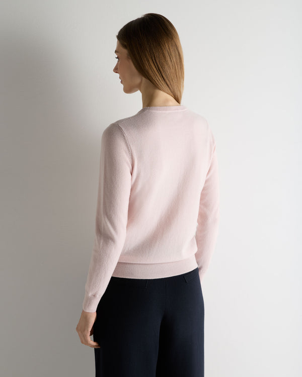 N.Peal Women's Evie Classic Round Neck Cashmere Jumper Powder Pink