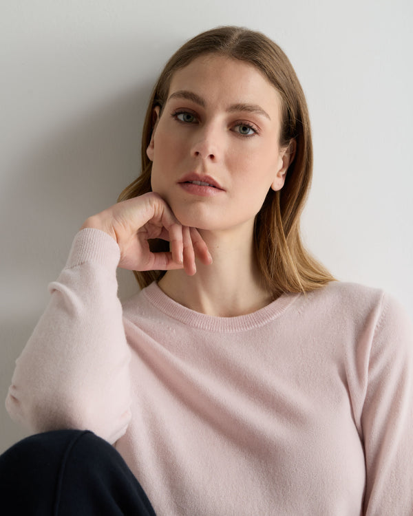 N.Peal Women's Evie Classic Round Neck Cashmere Jumper Powder Pink
