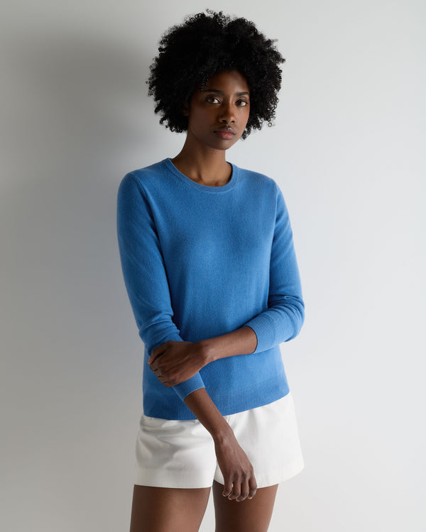 N.Peal Women's Evie Classic Round Neck Cashmere Jumper Sunshine Blue