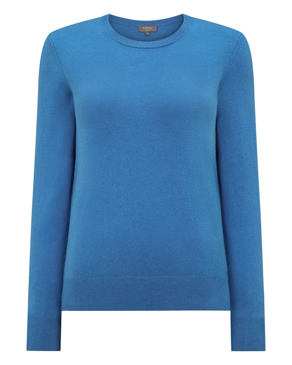N.Peal Women's Evie Classic Round Neck Cashmere Jumper Sunshine Blue