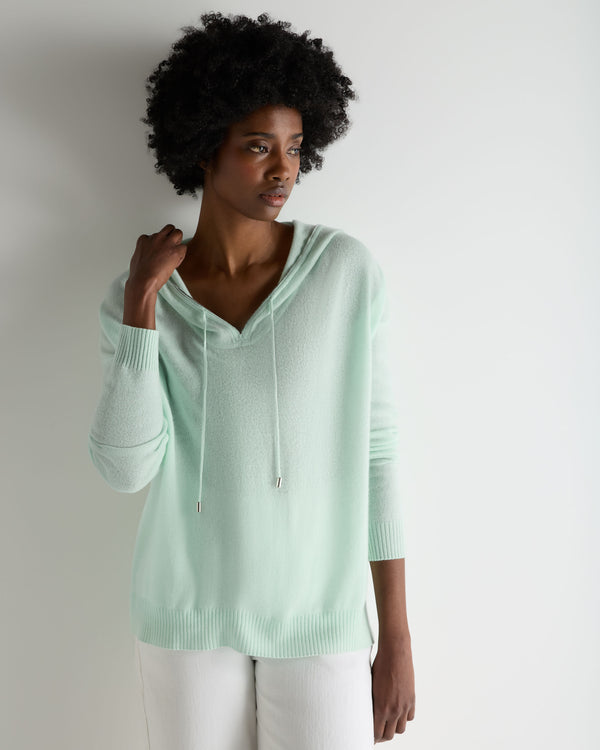 N.Peal Women's Maya Metal Trim Cashmere Hoodie Mint Green