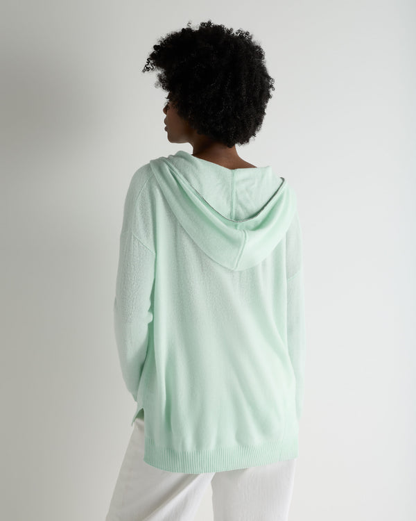 N.Peal Women's Maya Metal Trim Cashmere Hoodie Mint Green