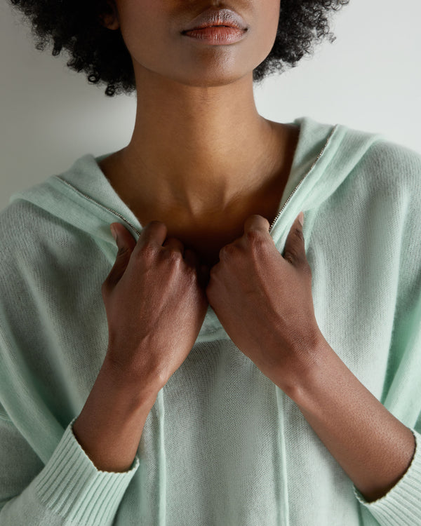 N.Peal Women's Maya Metal Trim Cashmere Hoodie Mint Green