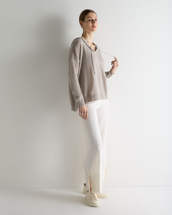 N.Peal Women's Maya Metal Trim Cashmere Hoodie Oat Grey