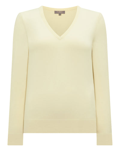 N.Peal Women's Phoebe V Neck Cashmere Jumper Butter Yellow