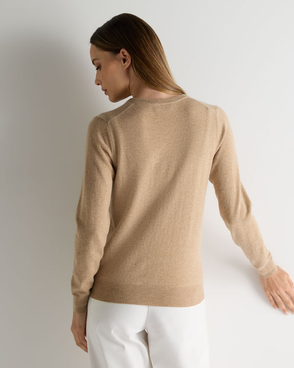 N.Peal Women's Phoebe V Neck Cashmere Jumper Cappuccino Brown