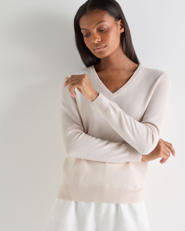 N.Peal Women's Phoebe V Neck Cashmere Jumper Dove Pink