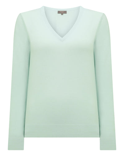 N.Peal Women's Phoebe V Neck Cashmere Jumper Mint Green