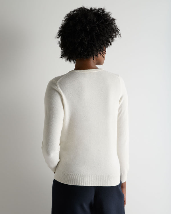 N.Peal Women's Phoebe V Neck Cashmere Jumper New Ivory White