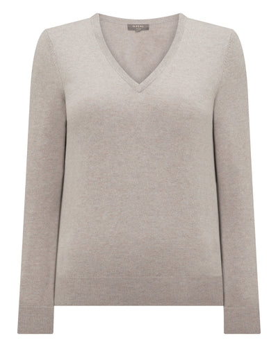 N.Peal Women's Phoebe V Neck Cashmere Jumper Oat Grey