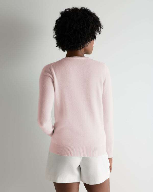 N.Peal Women's Phoebe V Neck Cashmere Jumper Powder Pink