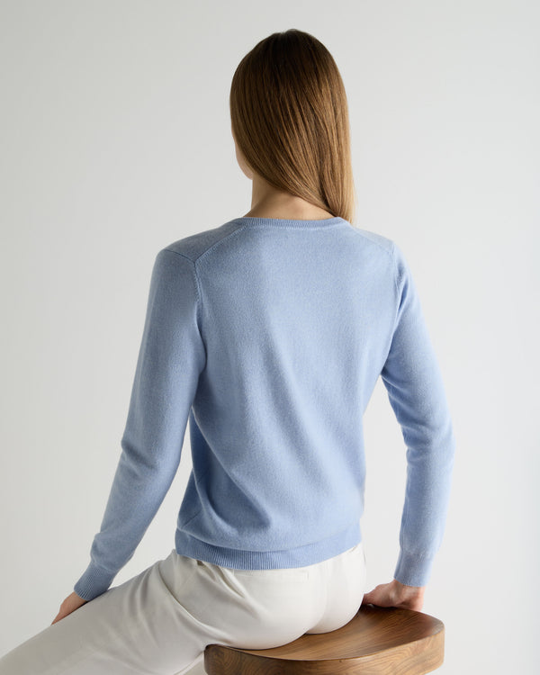 N.Peal Women's Phoebe V Neck Cashmere Jumper Sea Mist Blue