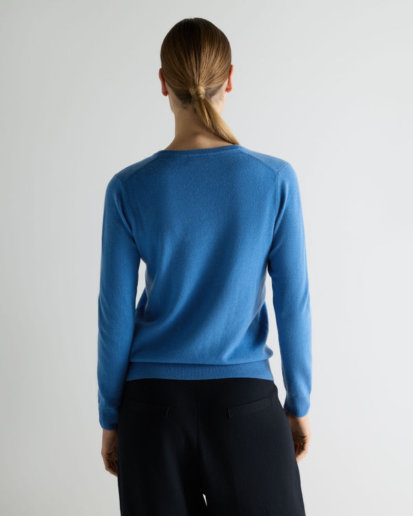 N.Peal Women's Phoebe V Neck Cashmere Jumper Sunshine Blue