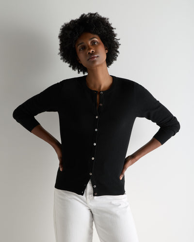 N.Peal Women's Olivia Round Neck Cashmere Cardigan Black