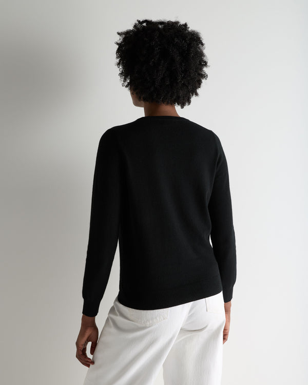 N.Peal Women's Olivia Round Neck Cashmere Cardigan Black