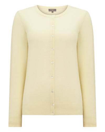 N.Peal Women's Olivia Round Neck Cashmere Cardigan Butter Yellow
