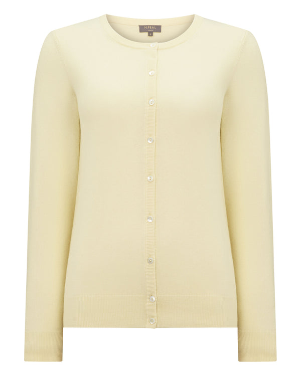 N.Peal Women's Olivia Round Neck Cashmere Cardigan Butter Yellow