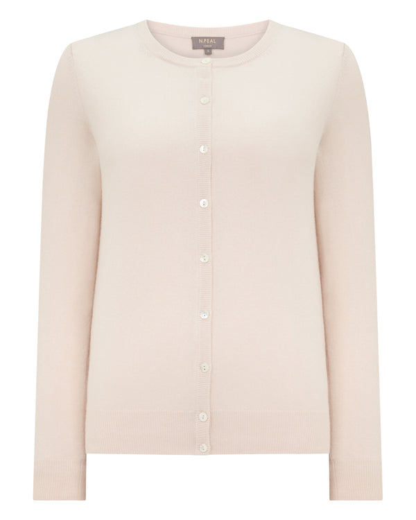 N.Peal Women's Olivia Round Neck Cashmere Cardigan Dove Pink