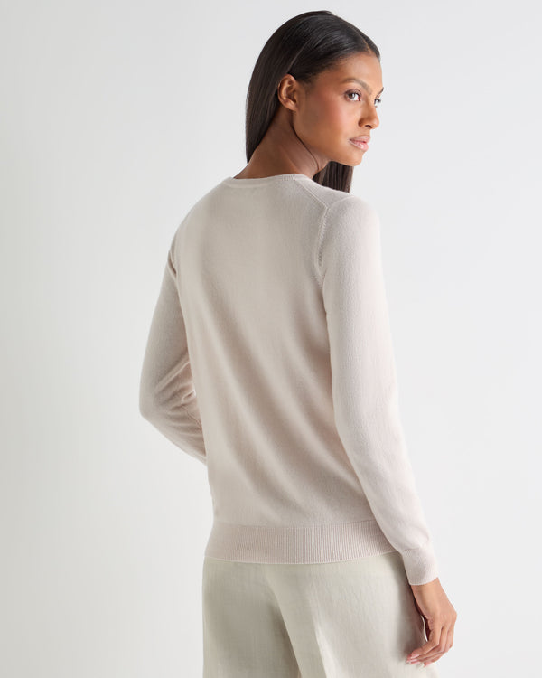 N.Peal Women's Olivia Round Neck Cashmere Cardigan Dove Pink